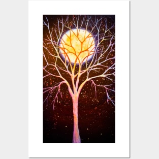 Full moon tree and light bugs Posters and Art